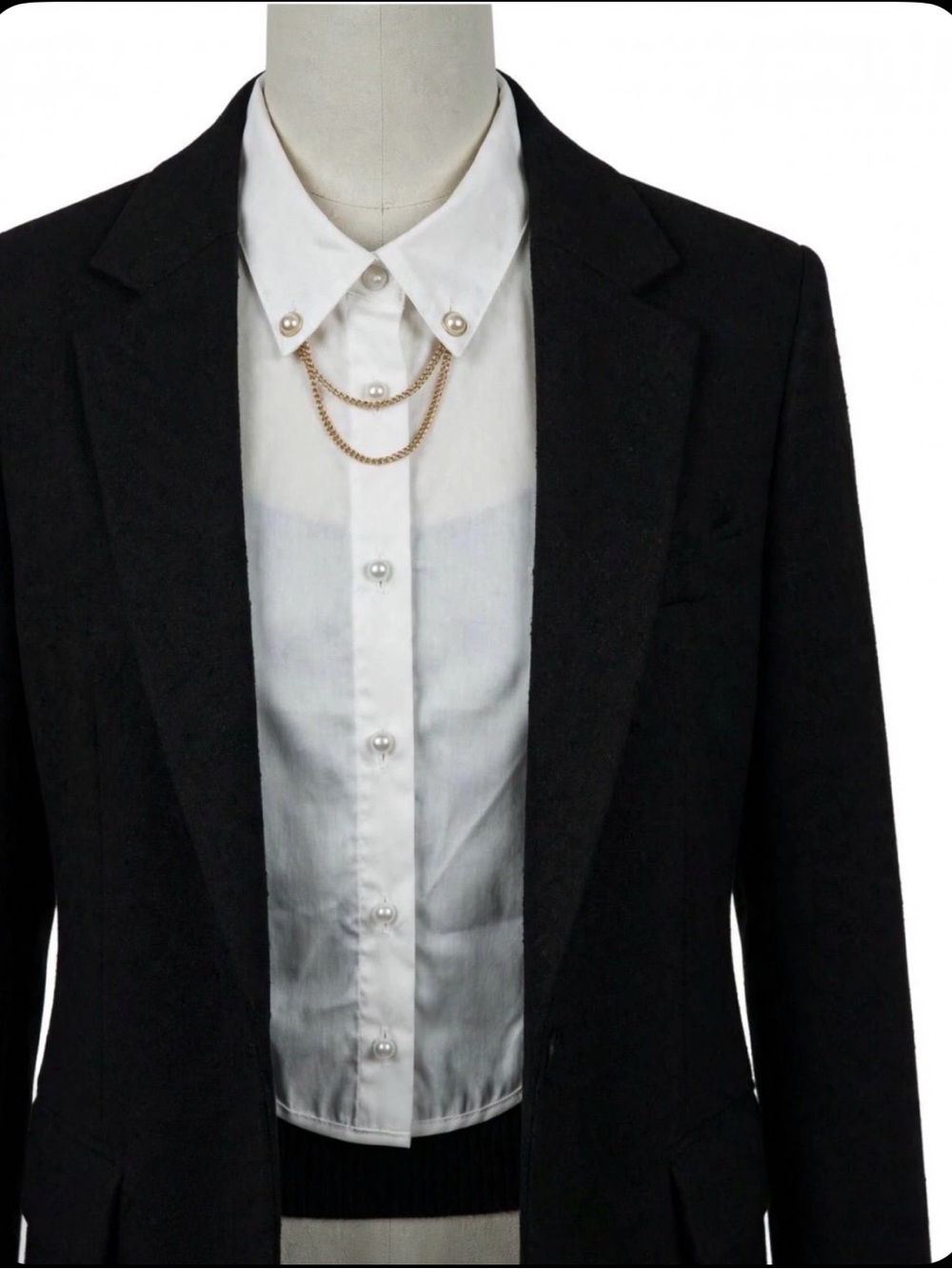 Renuar White Detachable Pearl-Button Collar with Gold Chain